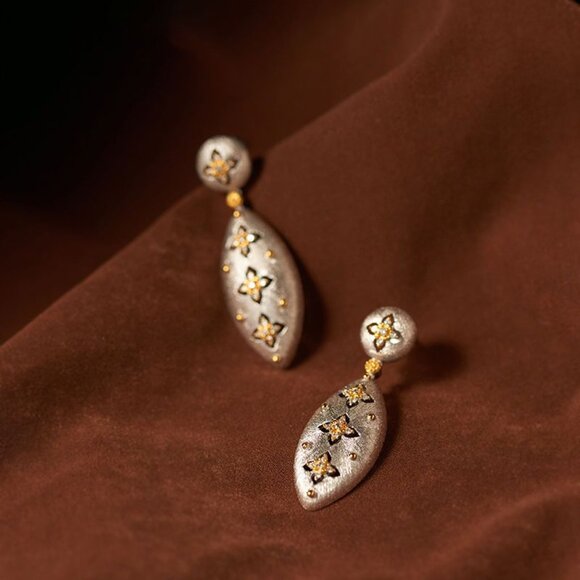 Vintage Seiko brushed craft 925 silver plated luxury clover earrings fashion - Picture 2 of 2